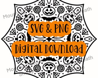 Halloween Mandala SVG & PNG Digital Download, Spooky Season, Witchy Vibes, Halloween Decor