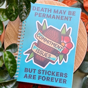 Commitment Issues Sticker Book, A5 - 6&quot; x 8&quot; with 100 Pages of Reusable Sticker Paper, Spiral Bound, Cute Stationery