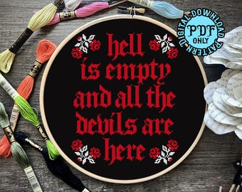 Hell Is Empty Cross Stitch Pattern - Beginner Friendly (Digital Download)