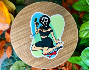 Horror Pinup Girl, Water Resistant Sticker, Retro Vintage Style, Horror Lover