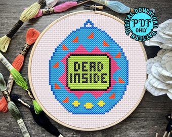 Dead Inside Cross Stitch Pattern *DIGITAL DOWNLOAD* Beginner Friendly, Full Color and B&W Patterns, American Traditional Tattoo Style