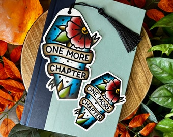 One More Chapter, Bookmark and Sticker combo, Water Resistant Sticker, Bookmark with Tassel