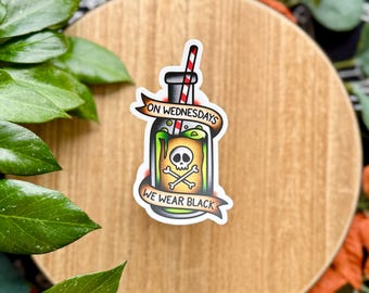 On Wednesdays We Wear Black Poison Bottle, Matte Waterproof Vinyl Sticker