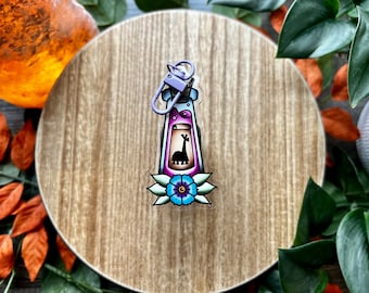 Extract of Llama Double Sided **Acrylic** Keychain, 3" with Purple Key Ring, Cartoon Poison Bottle, Disney Inspired, Tattoo Style