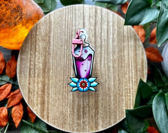 Hercules Mortal Potion Double Sided **Acrylic** Keychain, 3" with Pink Key Ring, Cartoon Poison Bottle, Disney Inspired, Tattoo Style