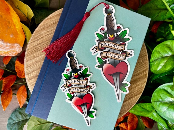 Enemies to Lovers, Book Trope Collection, Bookmark and Sticker combo, Water Resistant Sticker, Bookmark with Tassel