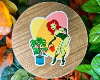 Poison Ivy Pinup Girl, Water Resistant Sticker, Retro Vintage Style