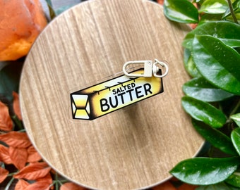 Salted Butter Double Sided **Acrylic** Keychain, 3" with Yellow Key Ring, Tattoo Style