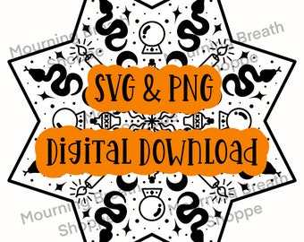 Witchy Mandala SVG & PNG Digital Download, Spooky Season, Witchy Vibes, Halloween Decor