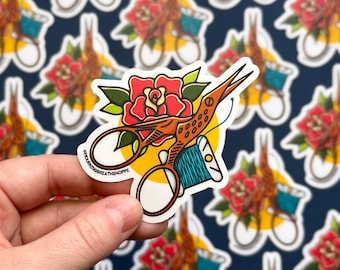 Stork Embroidery Scissors - 3" Matte Waterproof Vinyl Sticker, Fiber Artist, Cross Stitching, Embroidery, Craft Lover Gift Ideas