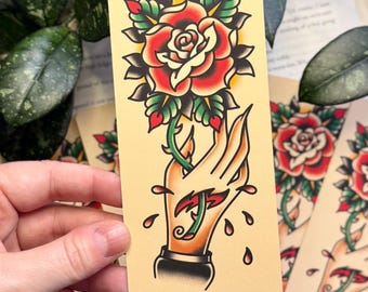 Hand With Rose - Soft Matte Laminated Double-sided Bookmark