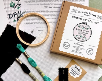 Drink Your F*cking Water - DIY Cross Stitch Kit, Beginner Friendly, Funny Gift Ideas, Subversive Craft Kit