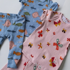 Pink Glitter Butterflies Short Sleeve T-Shirt and Pants Pajama Set, Baby and Toddler Girls Glitter Butterfly Spring Loungewear Sleep Set image 4