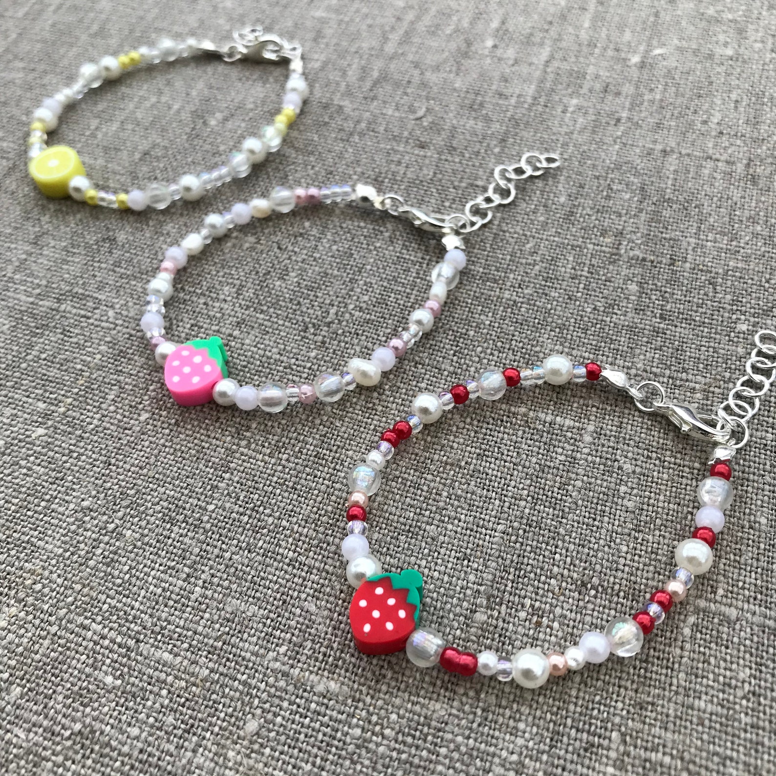 Pink Strawberry Bracelet/ Beaded Bracelet/ Mixed Bead Etsy