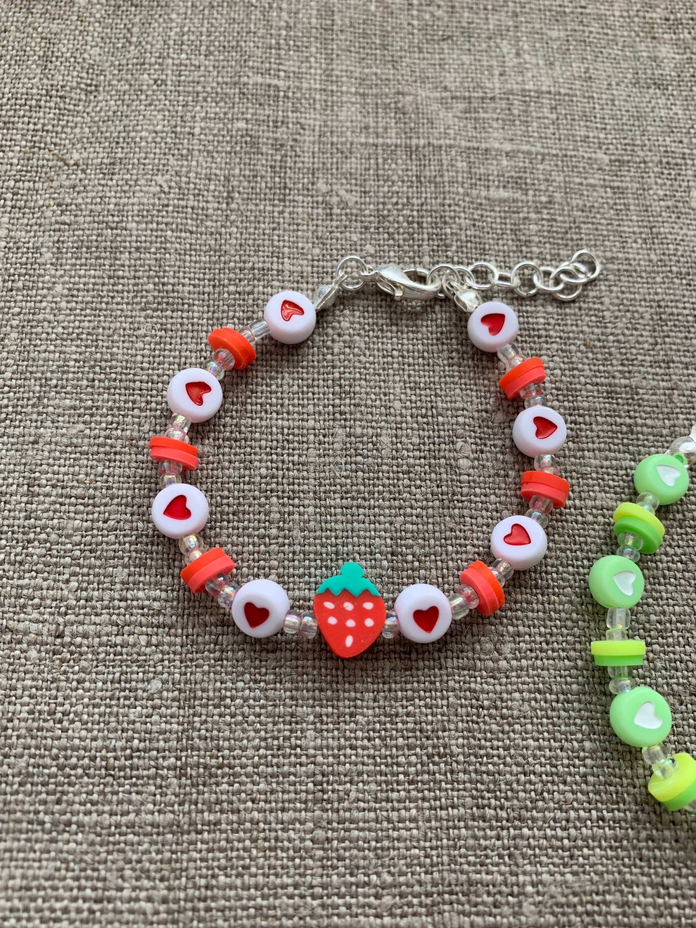 Strawberry Beaded Bracelet with Heart and Polymer Clay Beads Etsy