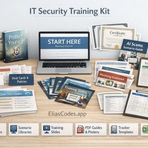 Kit de capacitación en ciberseguridad para pequeñas empresas / Incorporación de empleados para concientización sobre seguridad / Capacitación contra phishing + Procedimientos operativos estándar (POE) + Diapositivas