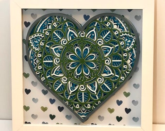 3D Layered Mandala Heart 8x8 Frame