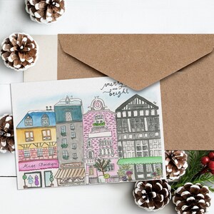 Carte de Noël, Cartes de Noël illustrées, Calligraphie, Assortiment de cartes de Noël, Ensemble de 3 cartes de Noël, Impression dessinée à la main, Aquarelle