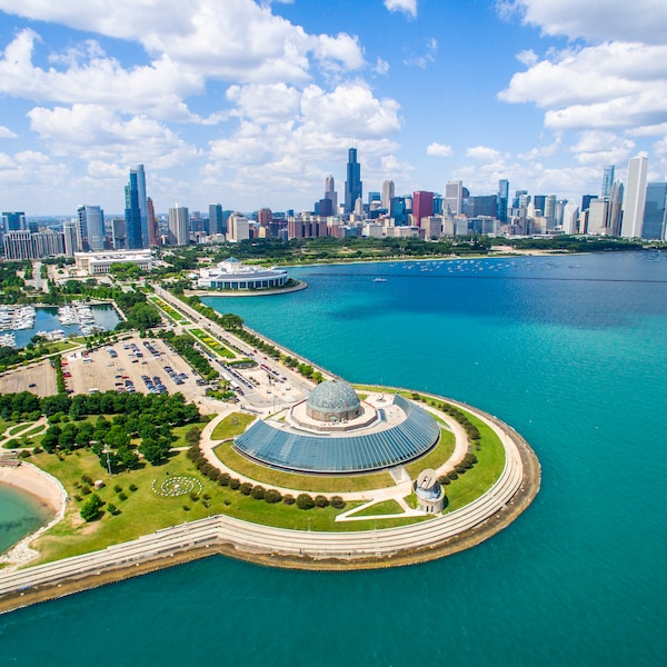 Downtown Chicago, Illinois - From Adler Planetarium (Aerial) - Photo Print