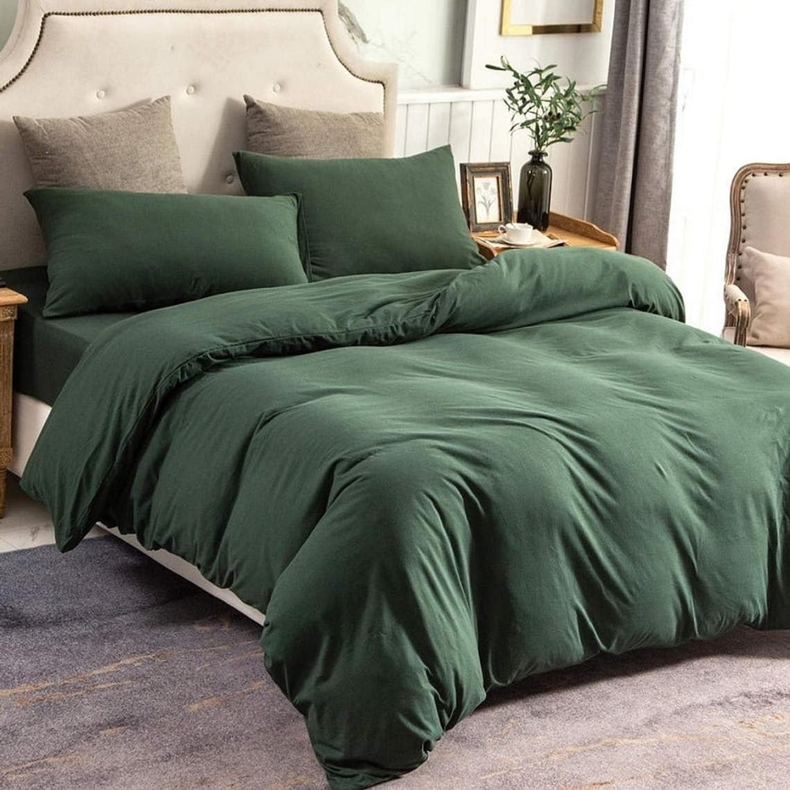 Forest Green Duvet Cover King Queen With Button Closure Etsy