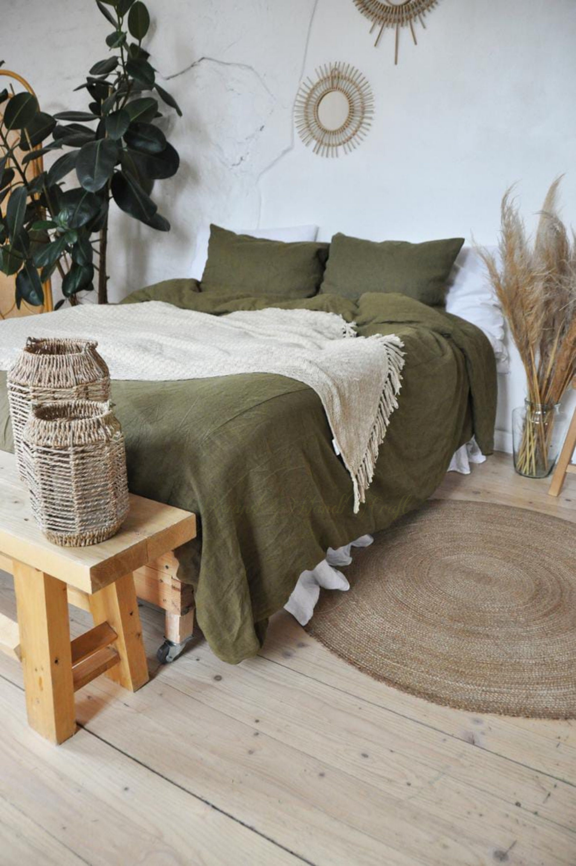 Olive Green Duvet Cover Set 3 Pcs 100 Washed Cotton Green 3 Etsy