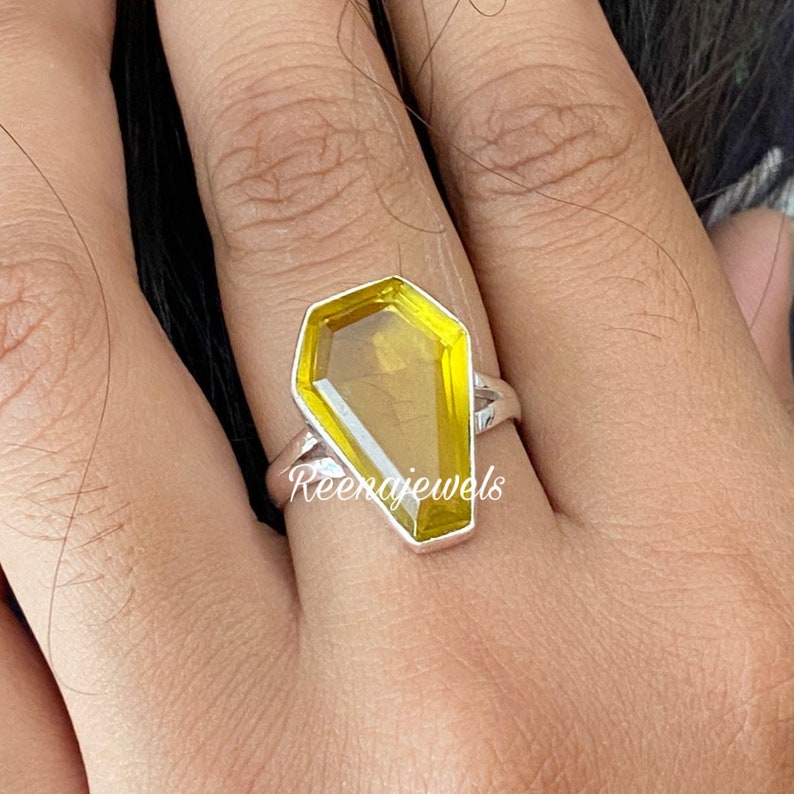 Citrine Gemstone Coffin Ring* 925 Sterling Silver Band Ring*Handmade Ring* Coffin*Meditation Ring*Gift Her Women *Free Shipping*Finger Ring