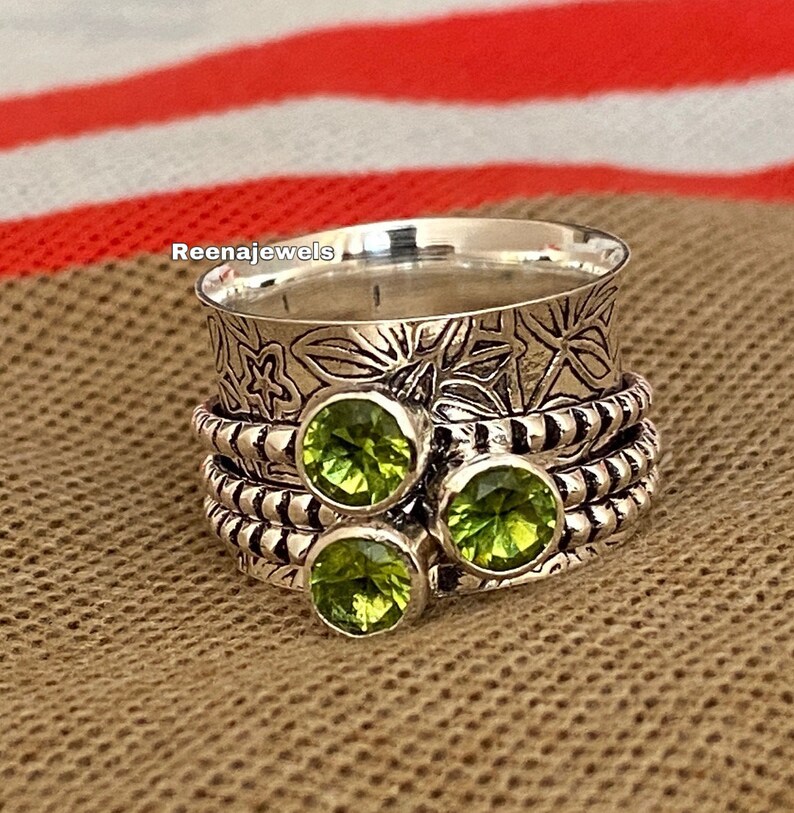 Women Ring 925 Sterling Silver Spinner Ring Free Shipping Meditation Peridot Ring Handmade Ring Statement Ring Gift Her Thumb