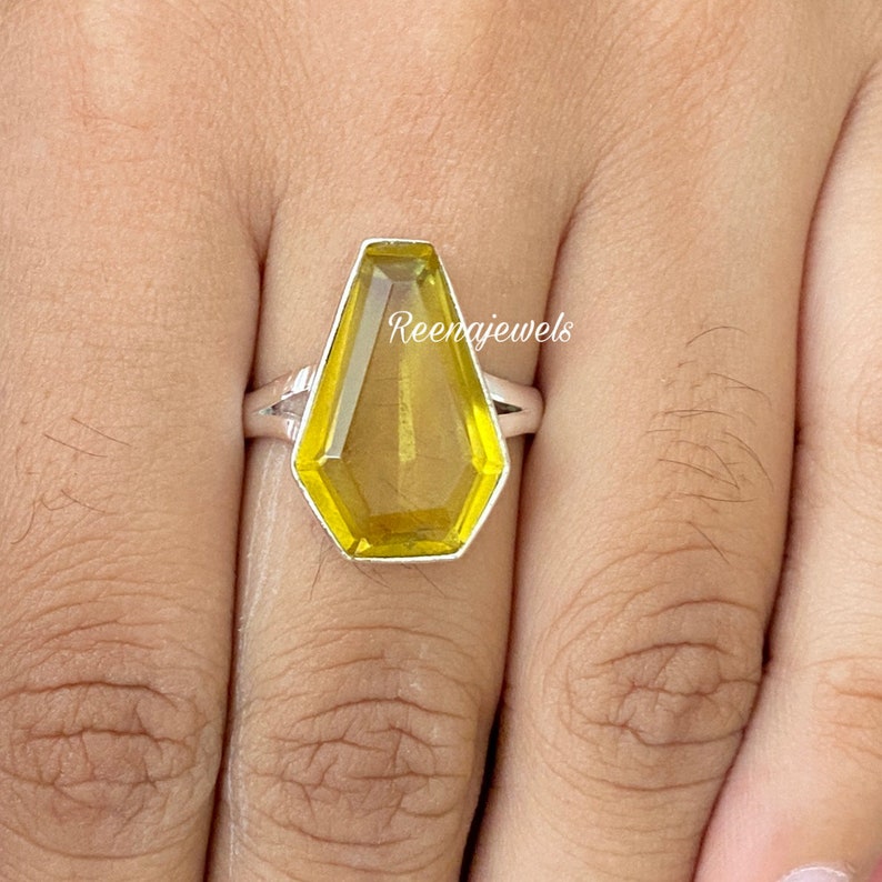 Citrine Gemstone Coffin Ring* 925 Sterling Silver Band Ring*Handmade Ring* Coffin*Meditation Ring*Gift Her Women *Free Shipping*Finger Ring