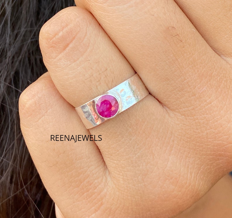 Ruby Gemstone Ring* 925 Sterling Silver Wide Band Ring*Handmade Ring*Meditation Ring*Statement*Gift Ring*Women Ring*Free Shipping* Thumb