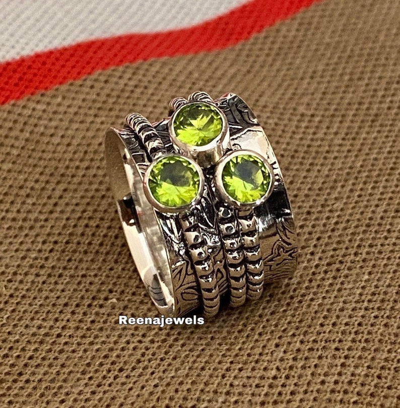Women Ring 925 Sterling Silver Spinner Ring Free Shipping Meditation Peridot Ring Handmade Ring Statement Ring Gift Her Thumb
