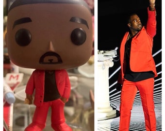 Suave Kanye West con un traje rojo Funko personalizado (¡Anillos NO incluidos!)