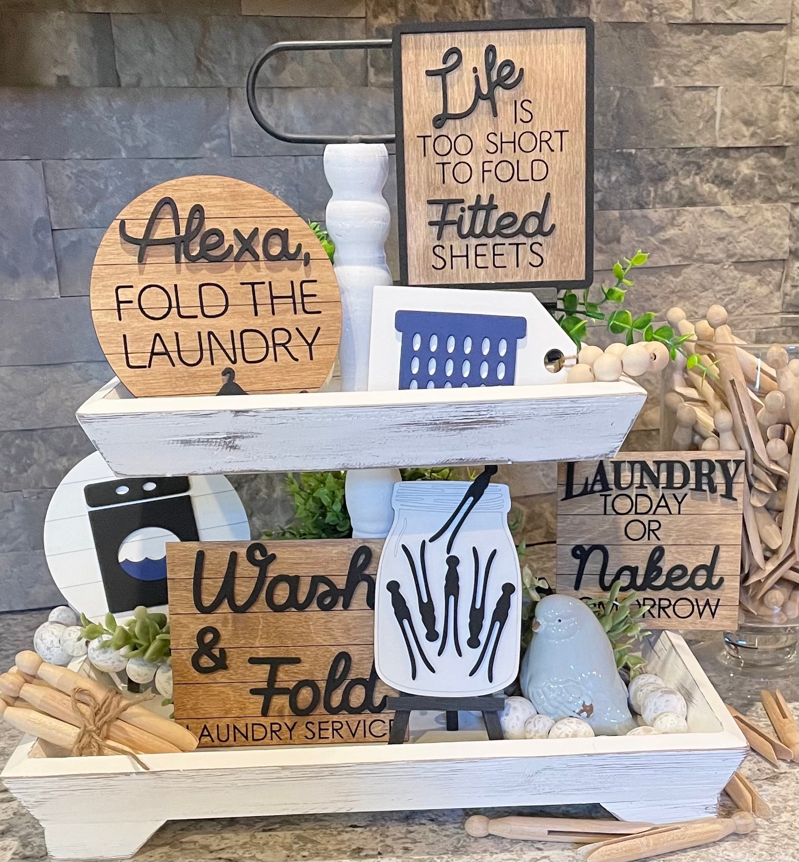 Laundry Room Tiered Tray Laundry Room Decor Laundry Room Etsy