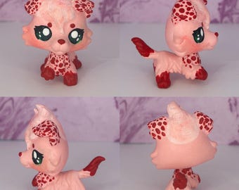 Lps Littlest Pet Shop OOAK personnalisé patte d'inspiration colley rose rouge fraise milkshake