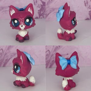 Lps Littlest Pet Shop OOAK Custom Pink Blue Bow Wolf Cat