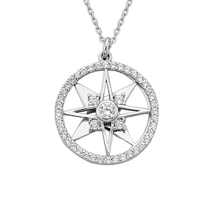 925K Sterling Silver Double North Star Necklace for Women , Compass Necklace Silver , North Star Pendant ,Dainty Charm Necklace,Gift for her