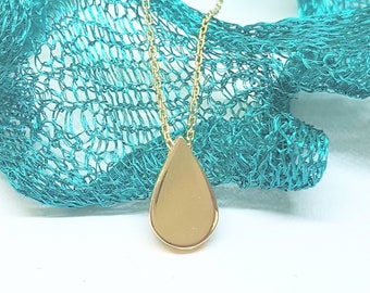 14K Real Solid Gold Teardrop Necklace for Women, Gift for Her , Dainty Teardrop Pendant , Handmade Jewelry , Christmas Birthday Gift