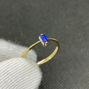 14K Solid Gold Baguette Sapphire Ring for Women , September Birthstone Ring , Minimalist Ring , Solitaire Stacking Ring Gold, Gift for Her