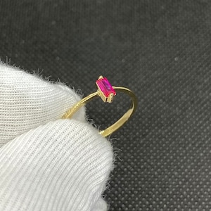 14K Solid Gold Baguette Ruby Ring for Women , July Birthstone Ring , Ruby Dainty Baguette Stacking Ring, Christmas Birthday Gifts for Her