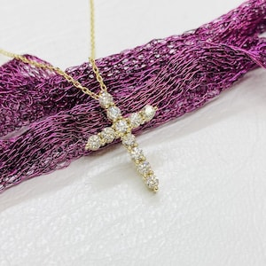 14K Real Solid Gold Diamond Cross Necklace , Christian Jewelry , Religious Necklace , Diamond Cross Pendant , Communion Gift , Cross Jewelry