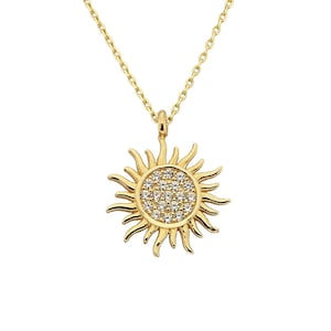 14K Real Solid Gold Sun Necklace for Women , Sun Necklace Gold , Sun Pendant Gold , Sunshine Necklace , Sun Jewelry ,Christmas Gift for Her
