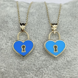 14K Real Solid Gold Heart Necklace for Women , Lock Padlock Pendant , Love Heart Necklace , Dainty Gold Heart , Christmas Gift for her mom