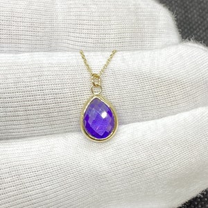 14K Real Solid Gold Februar Birthstone Halskette für Frauen, Amethyst Halskette, Geburtstagsgeschenk für sie, Weihnachtsgeschenke für Mama