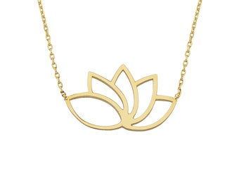 Lotus Necklace , 14k Solid Gold Lotus Necklace for Women , Birthday Gift , Gold Lotus Flower Necklace , Simple Lotus Necklace with Evil Eye