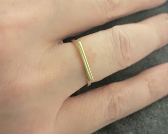 14K Real Solid Gold Flat Long Ring for Women , Gift for Her , Dainty Bar Ring , Long Bar Ring , Birthday Gift , Gift for her , Gift for mom