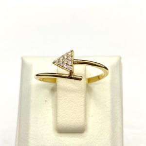 14K Solid Gold CZ Triangle Ring for Women , Dainty Minimalist Band Ring, Christmas Gift for her, Triangle Jewelry , Geometric Stacking Ring