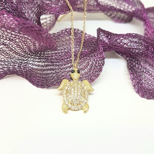 Collier tortue en or massif 14 carats pour femme, pendentif tortue de mer, cadeaux tortue, chaîne en or, amoureux des animaux, bijoux de tous les jours, cadeau pour elle