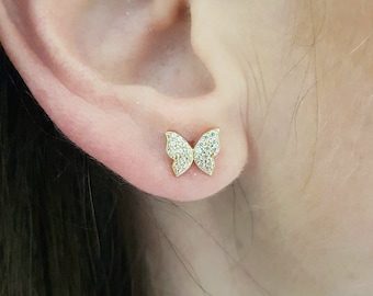 14K Real Solid Gold Butterfly Stud Earrings for Women  , Dainty Butterfly Studs Earrings Gold , Butterfly Jewelry , Butterfly Earrings Studs