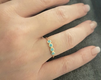 Four Turquoise Stone Ring for Women 14K Real Solid Gold ,  December Birthstone Ring , Turquoise Jewelry Rings , Birthstone Ring Gold