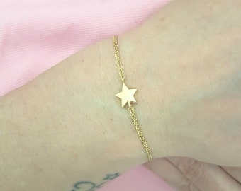 14K Solid Gold Star Bracelet for Women, Dainty Charm Bracelet, Zodiac Bracelet, Star Jewelry , Birthday Gift for her , Christmas Gift