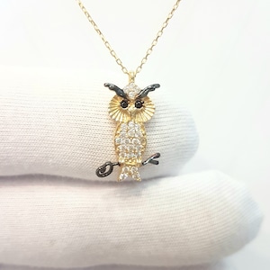 14K Real Solid Gold Owl Pendant Necklace for Women , Owl Necklace Gold , Owl Necklace Charm , Dainty Bird Necklace , Gift for her